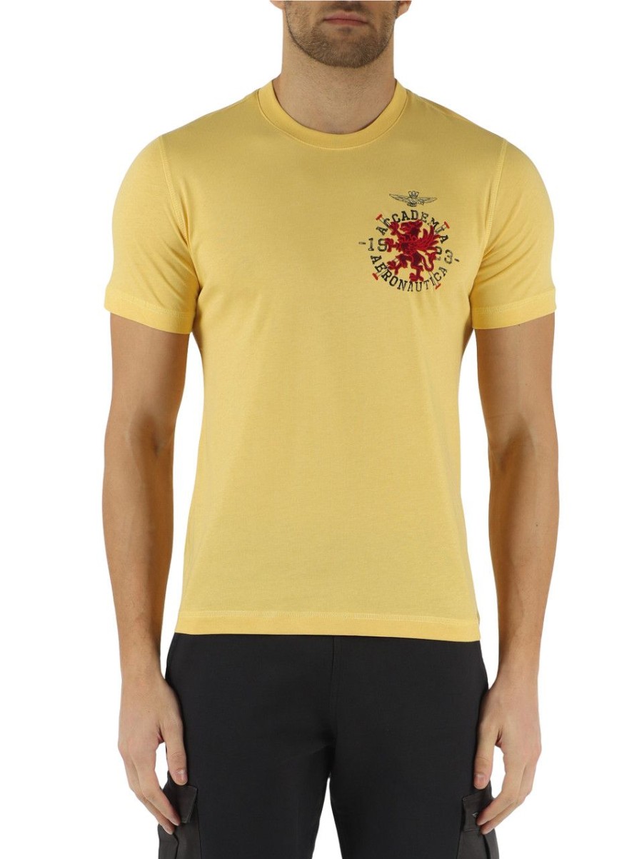 Uomo AERONAUTICA MILITARE | T-Shirt In Cotone Con Ricamo Logo Frontale Giallo