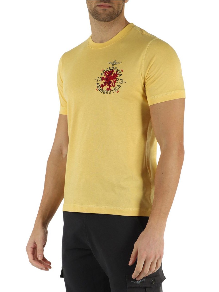 Uomo AERONAUTICA MILITARE | T-Shirt In Cotone Con Ricamo Logo Frontale Giallo