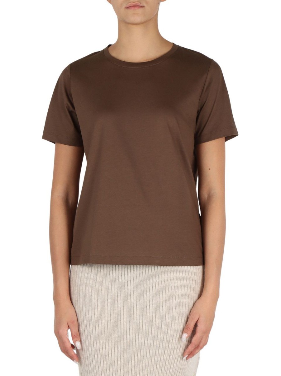 Donna CALVIN KLEIN | T-Shirt In Cotone Con Scritta Logo A Rilievo Marrone