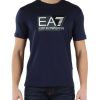 Uomo EA7 | T-Shirt In Cotone Con Stampa Logo Frontale Blu Scuro