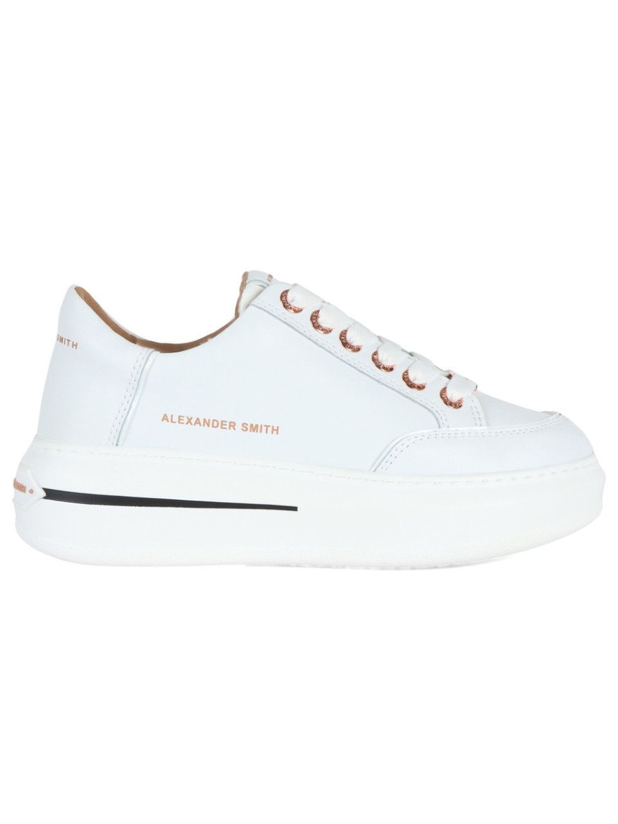 Donna ALEXANDER SMITH | Sneakers In Pelle Lancaster Con Scritta Logo Bianco