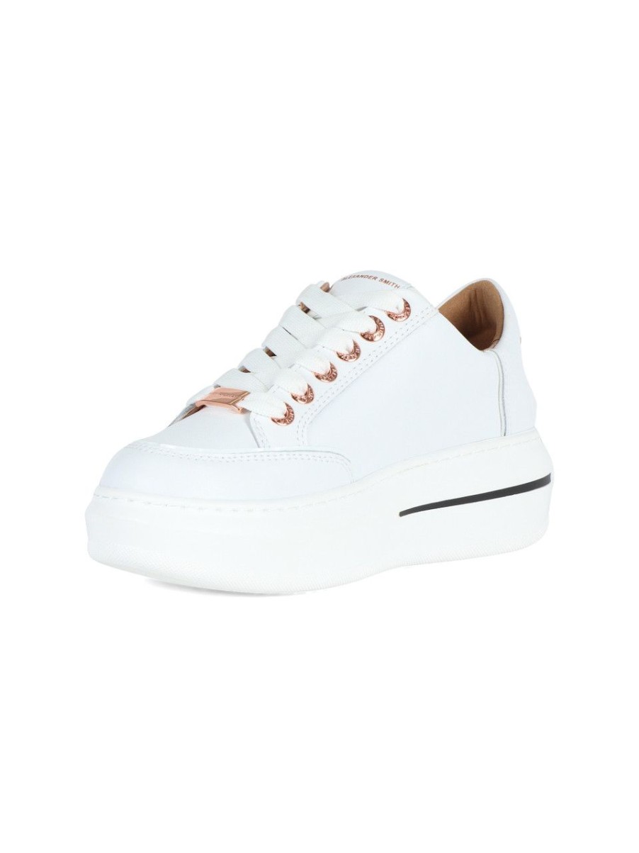 Donna ALEXANDER SMITH | Sneakers In Pelle Lancaster Con Scritta Logo Bianco