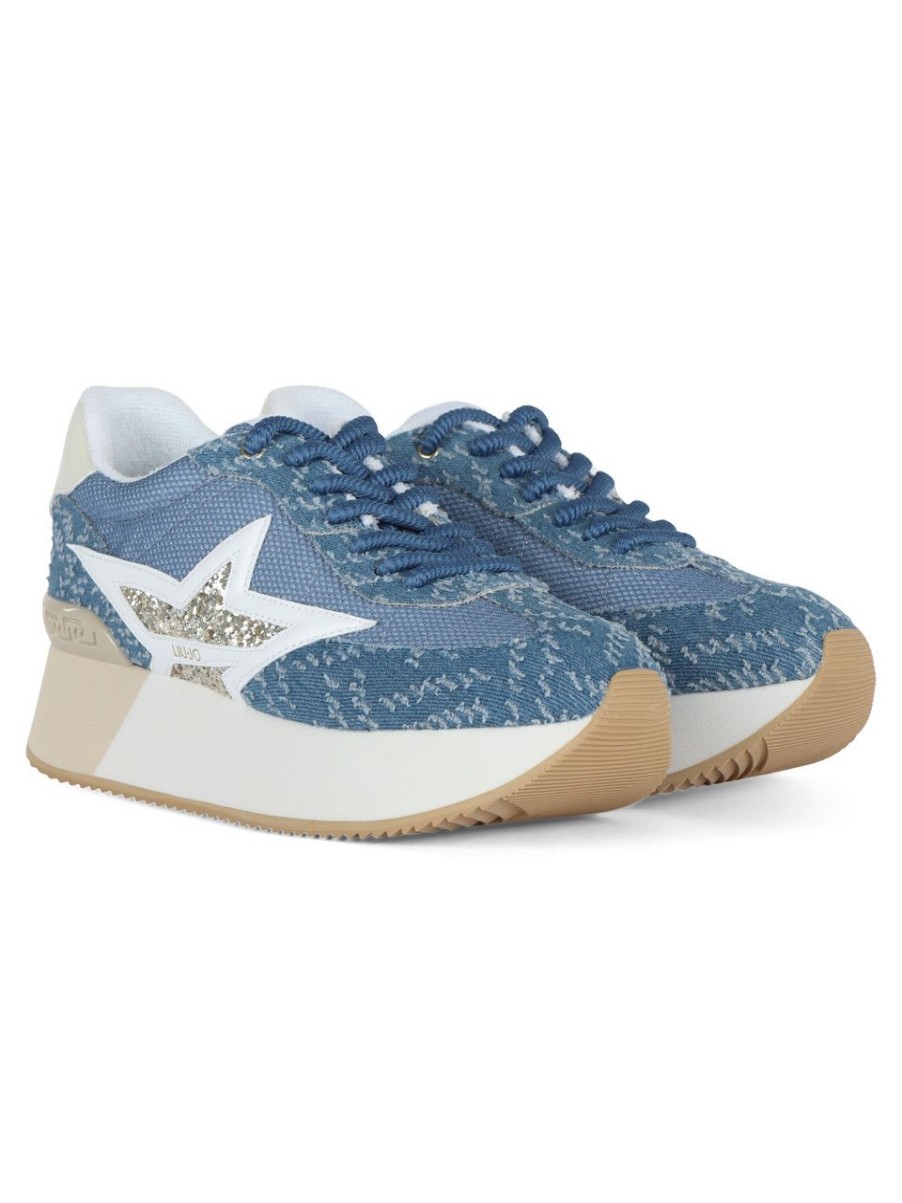 Donna LIU JO | Sneakers Platform Dreamy 03 Con Inserti Effetto Denim Blu Chiaro