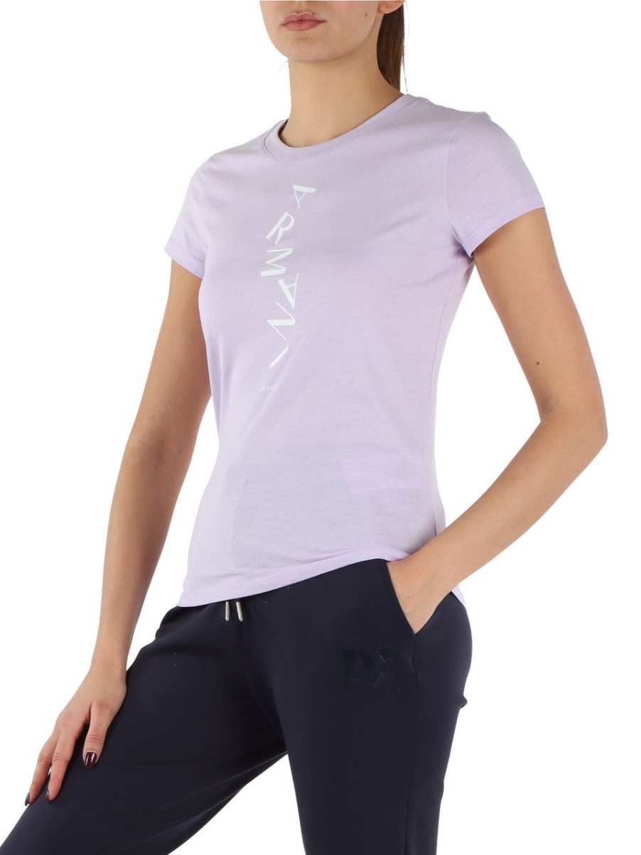 Donna ARMANI EXCHANGE | T-Shirt In Cotone Slim Fit Con Scritta Logo Frontale Viola Chiaro