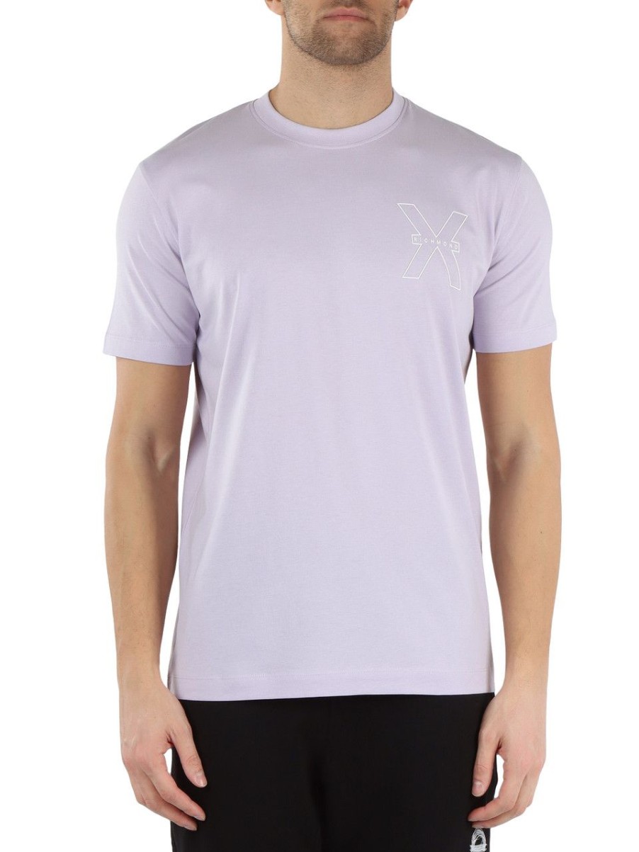 Uomo RICHMOND | Richmond X: T-Shirt In Cotone Pima Con Stampa Logo Viola Chiaro