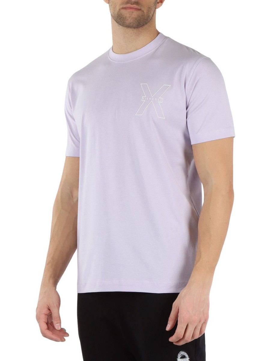 Uomo RICHMOND | Richmond X: T-Shirt In Cotone Pima Con Stampa Logo Viola Chiaro