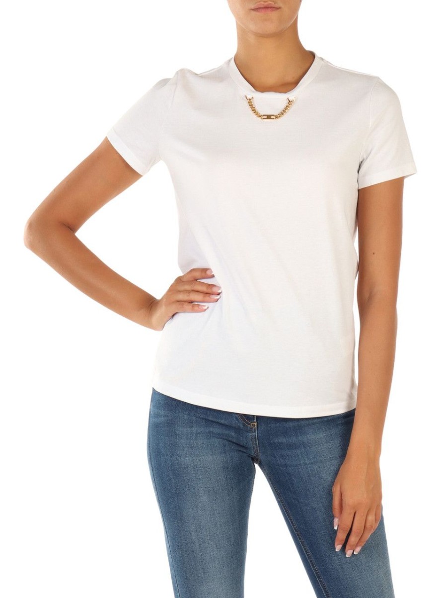 Donna ELISABETTA FRANCHI | T-Shirt In Cotone Con Catena Logo Decorativa Bianco