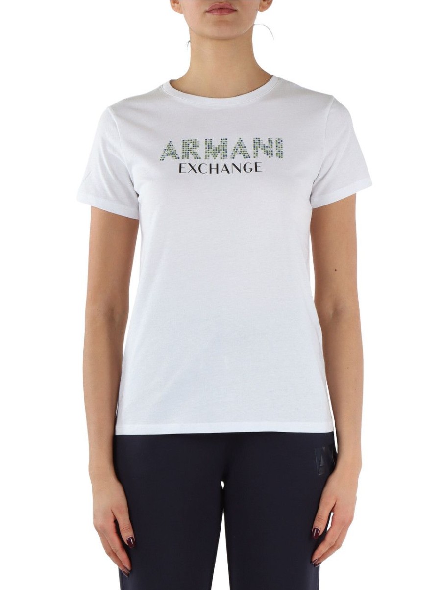 Donna ARMANI EXCHANGE | T-Shirt In Cotone Con Scritta Logo Frontale Bianco