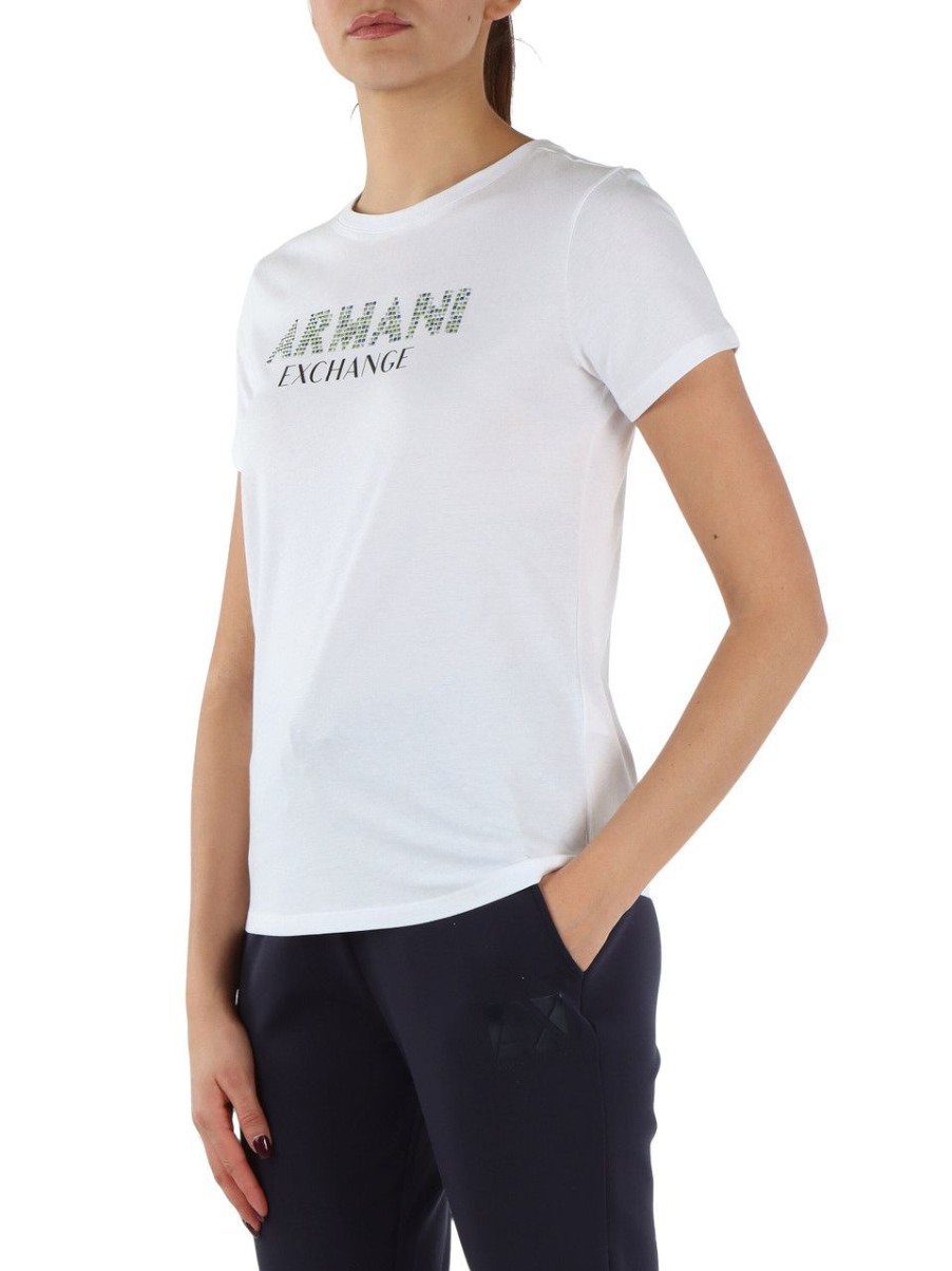 Donna ARMANI EXCHANGE | T-Shirt In Cotone Con Scritta Logo Frontale Bianco