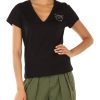 Donna PINKO | T-Shirt In Cotone Turbato Con Logo In Strass Nero