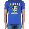 Uomo REPLAY | T-Shirt In Cotone Con Stampa Frontale Bluette