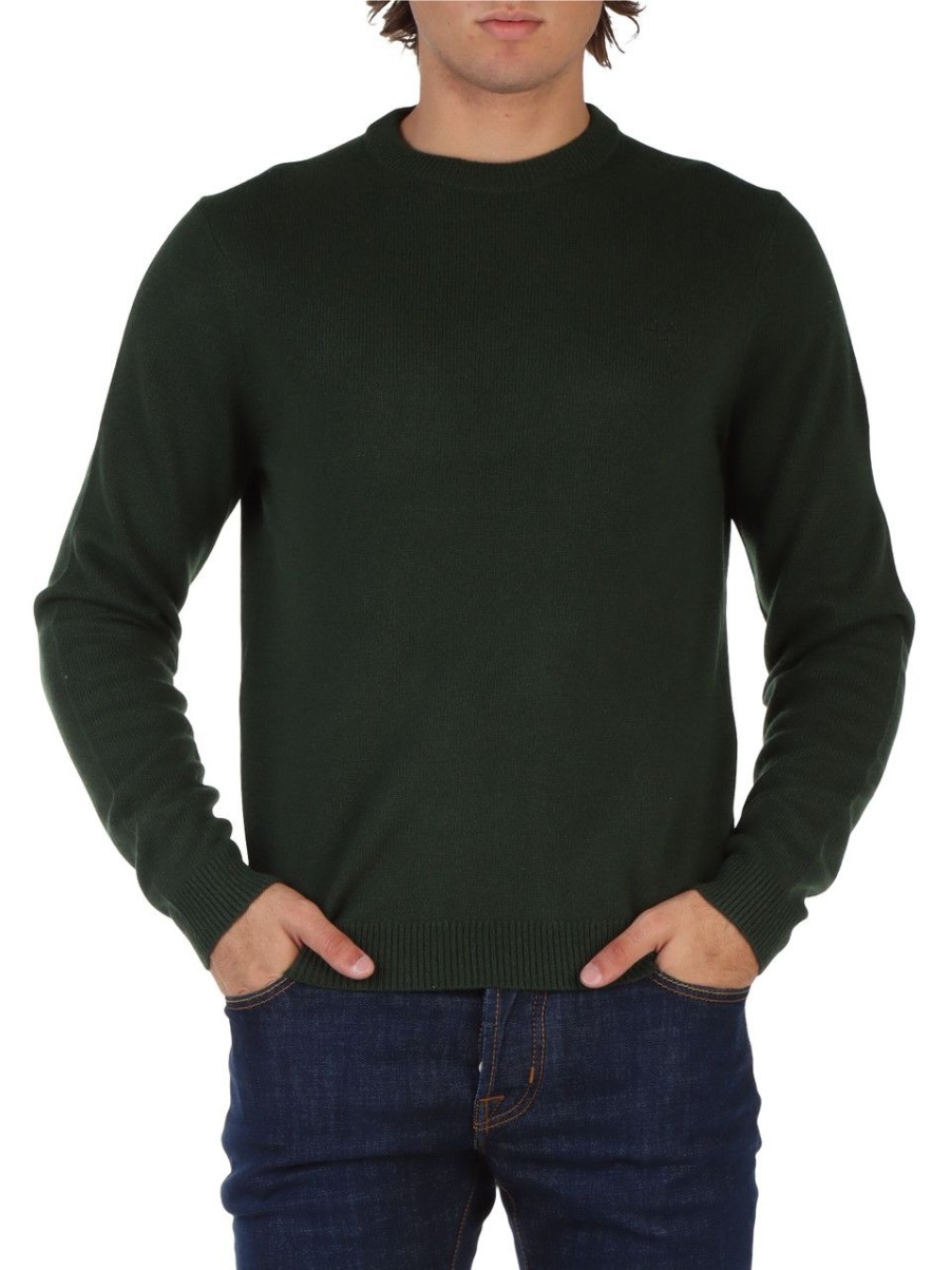 Uomo SUN68 | Maglia Girocollo In Lana Merino - Viscosa E Cashmere Verde Scuro