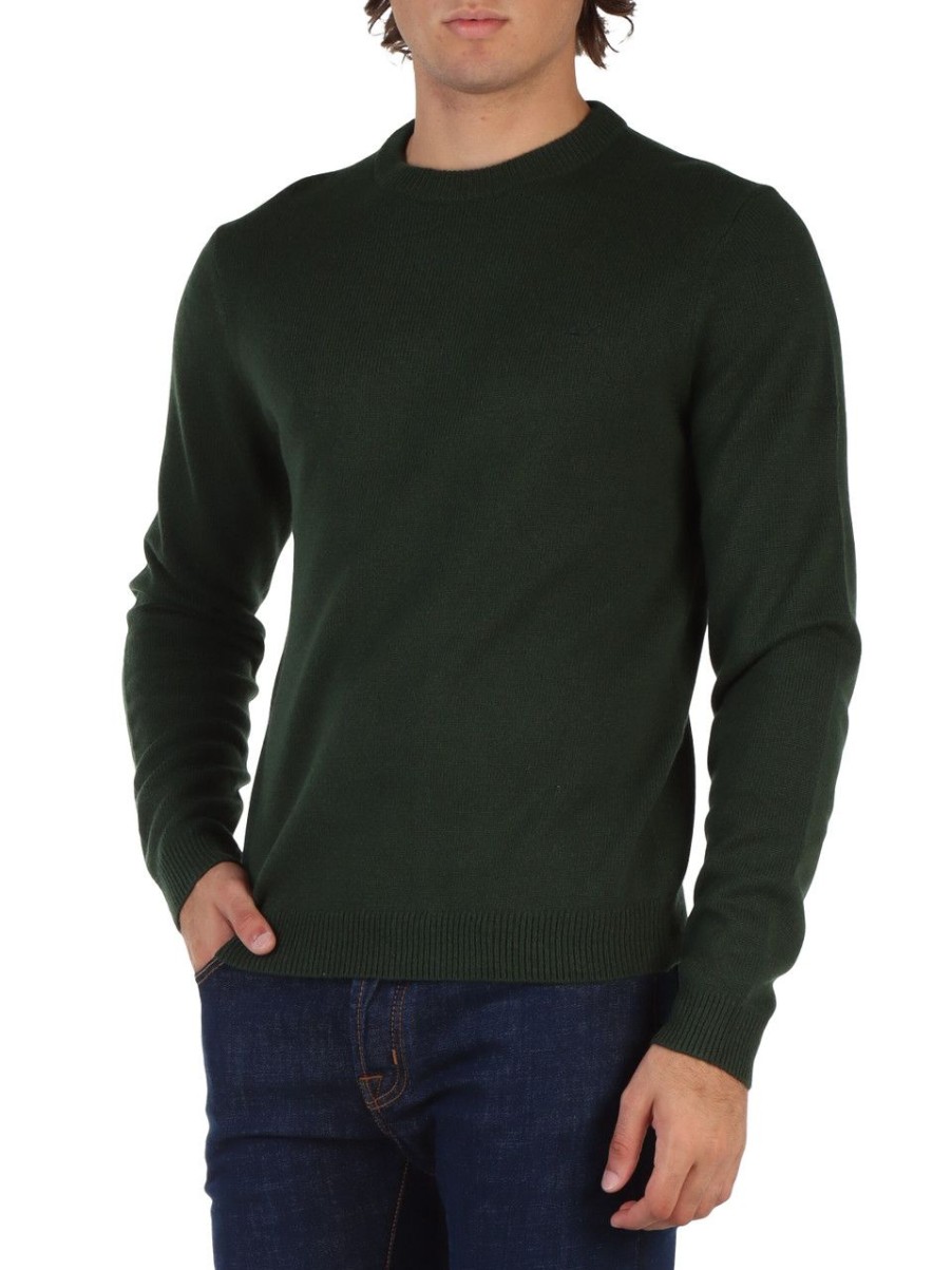 Uomo SUN68 | Maglia Girocollo In Lana Merino - Viscosa E Cashmere Verde Scuro