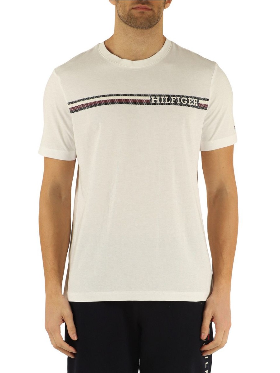 Uomo TOMMY HILFIGER | T-Shirt Regular Fit In Cotone Con Stampa Logo Frontale Bianco