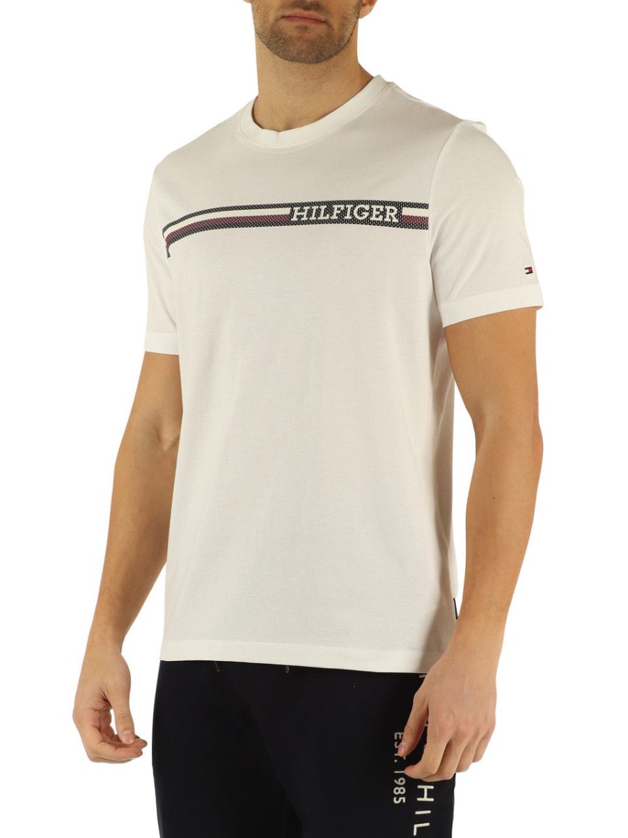 Uomo TOMMY HILFIGER | T-Shirt Regular Fit In Cotone Con Stampa Logo Frontale Bianco