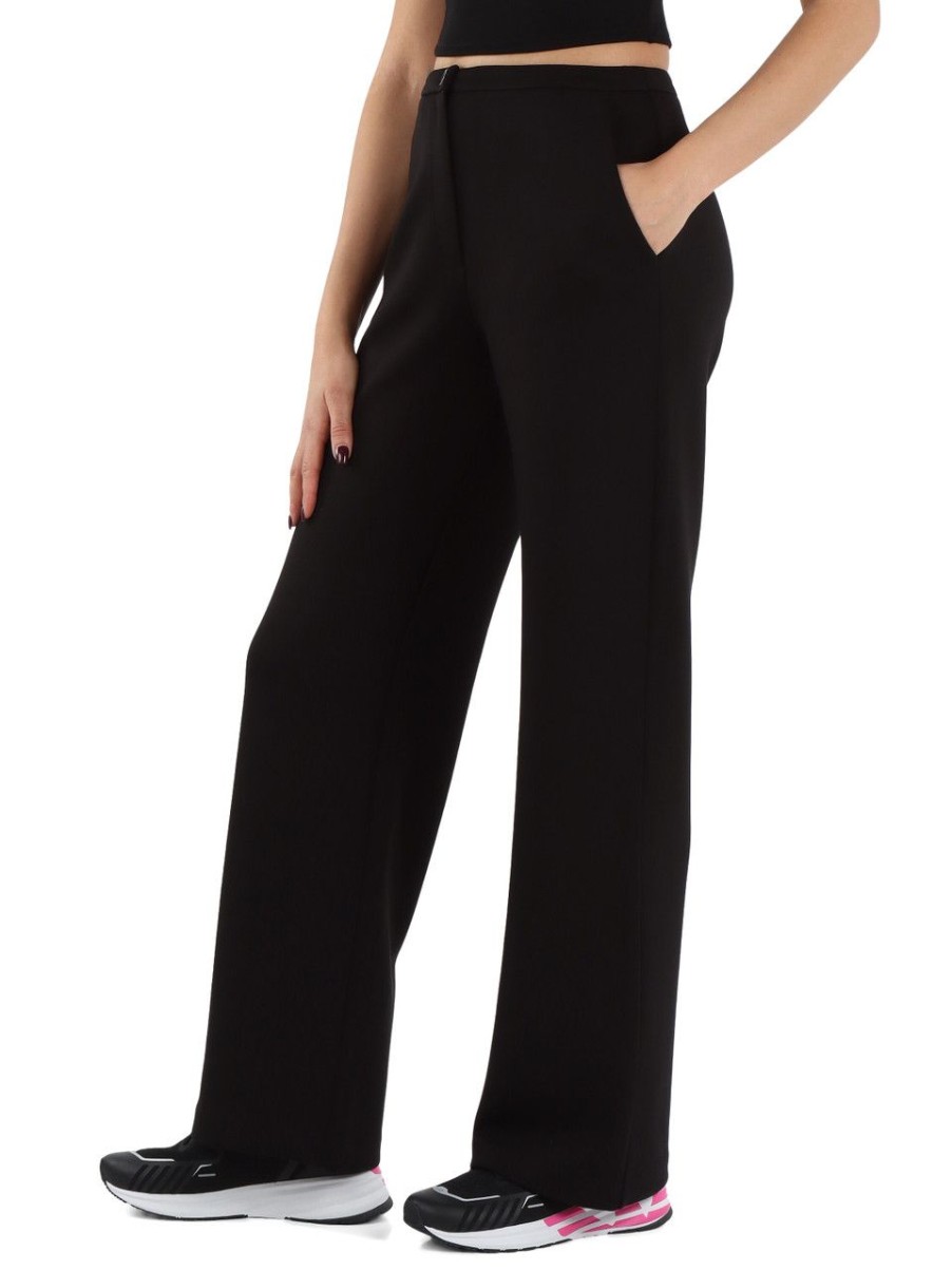 Donna EMPORIO ARMANI | Pantalone In Tessuto Scuba Con Stampa Logo Gommata Nero