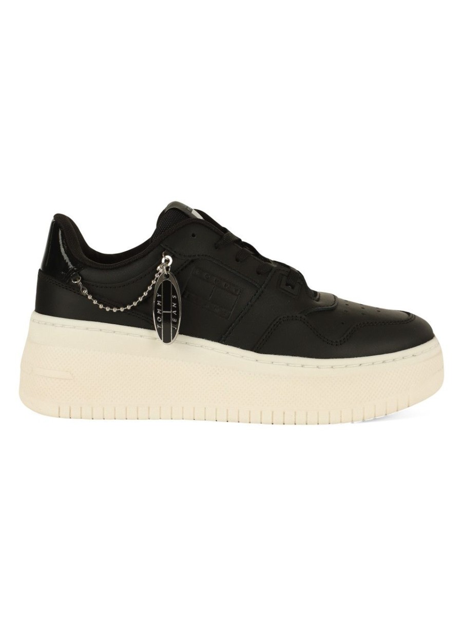 Donna TOMMY JEANS | Sneakers In Pelle Retro Basket Flatform Charm Nero