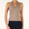 Donna GUESS | Top A Coste In Misto Viscosa Beige