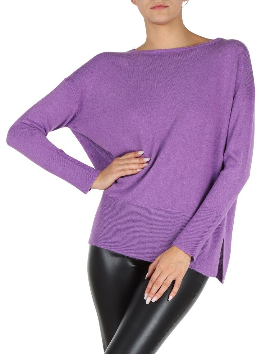 Donna MARKUP | Maglia Oversize Con Collo A Barchetta Viola