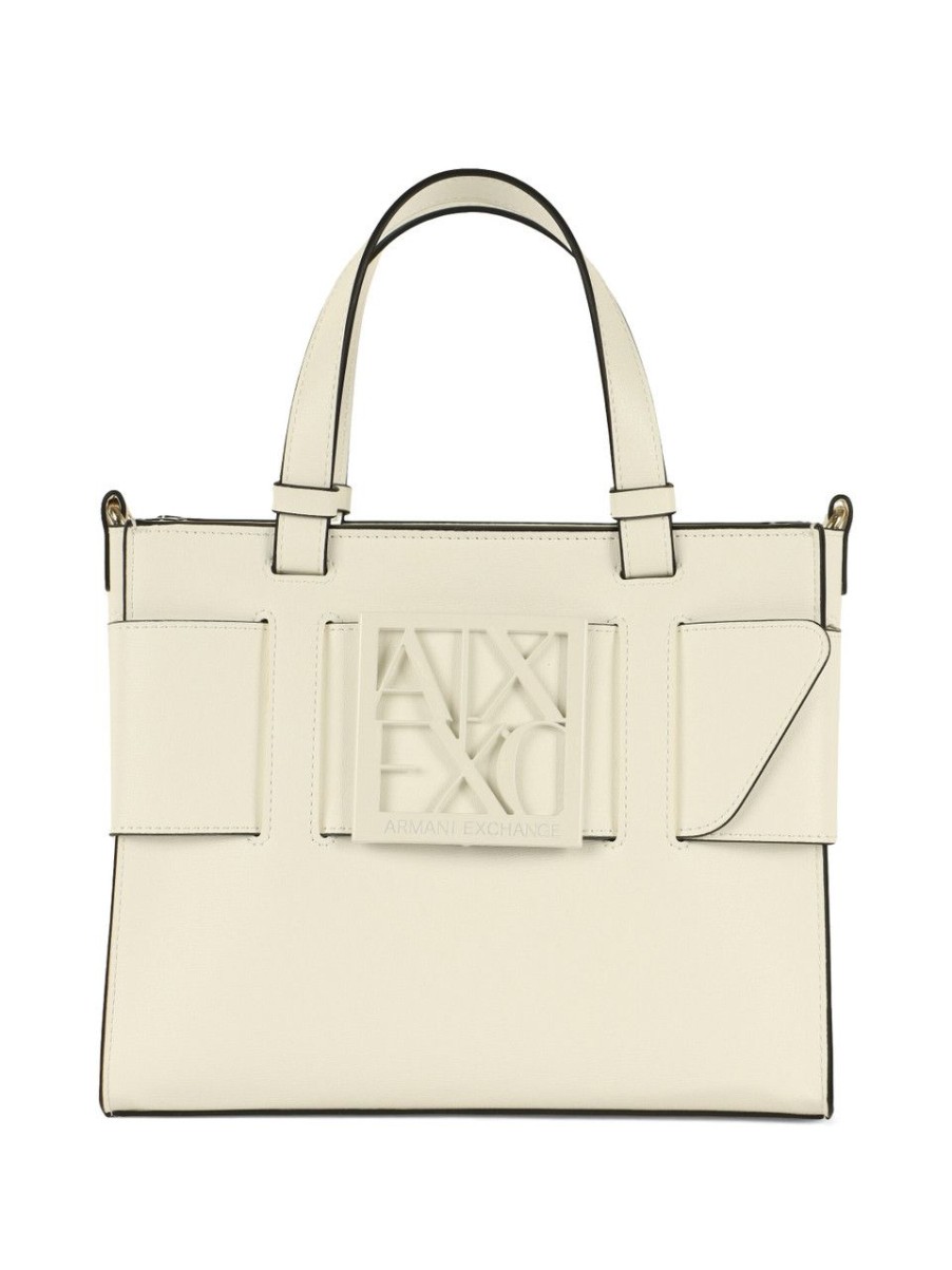 Donna ARMANI EXCHANGE | Borsa A Mano In Ecopelle Con Placca Logo Frontale Bianco