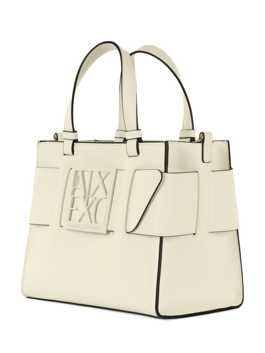 Donna ARMANI EXCHANGE | Borsa A Mano In Ecopelle Con Placca Logo Frontale Bianco