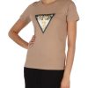 Donna GUESS | T-Shirt In Cotone Con Stampa Logo E Strass Beige