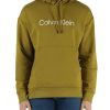 Uomo CALVIN KLEIN | Felpa In Cotone Garzato Con Cappuccio E Scritta Logo Verde