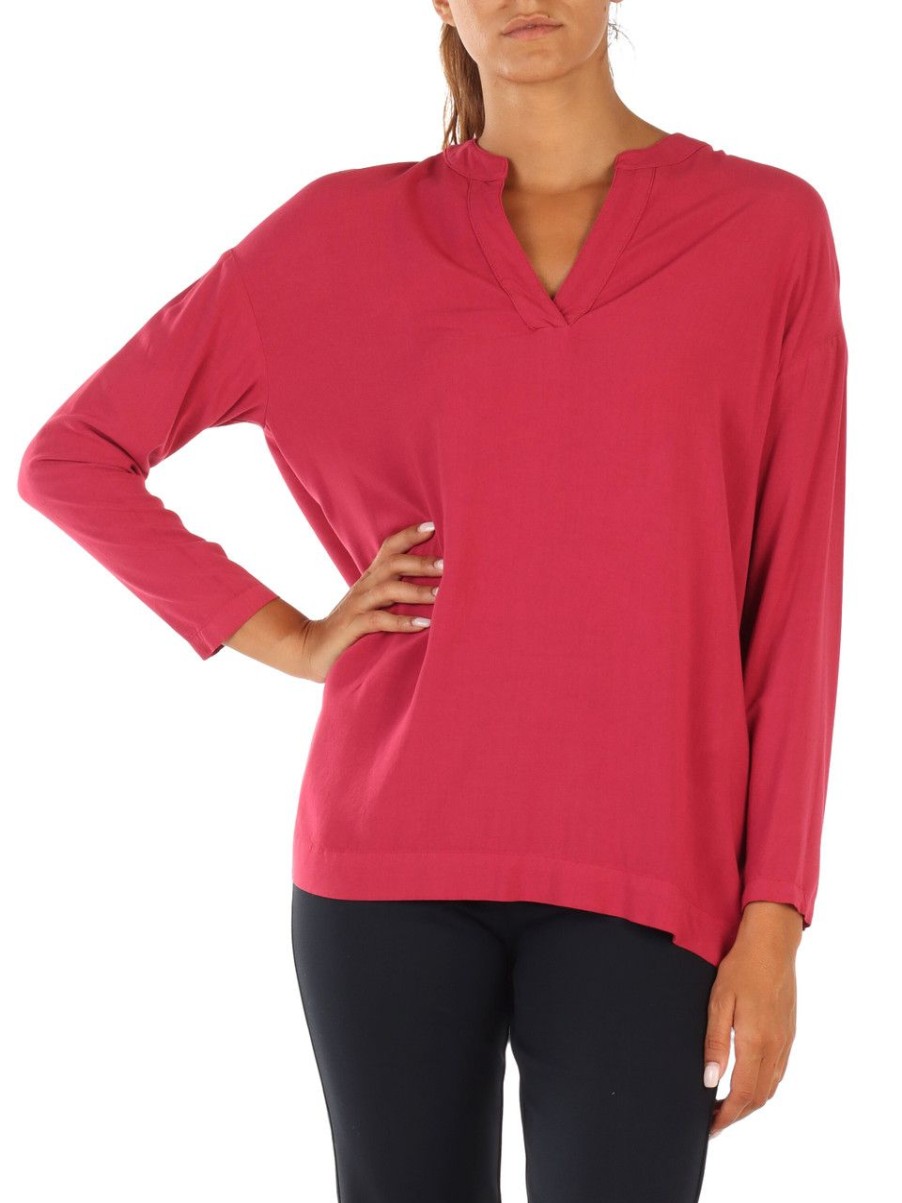 Donna ALESSIA SANTI | Blusa In Viscosa Con Collo A V Fucsia