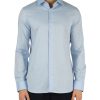 Uomo MICHAEL MICHAEL KORS | Camicia In Cotone Slim Fit Con Ricamo Logo Celeste