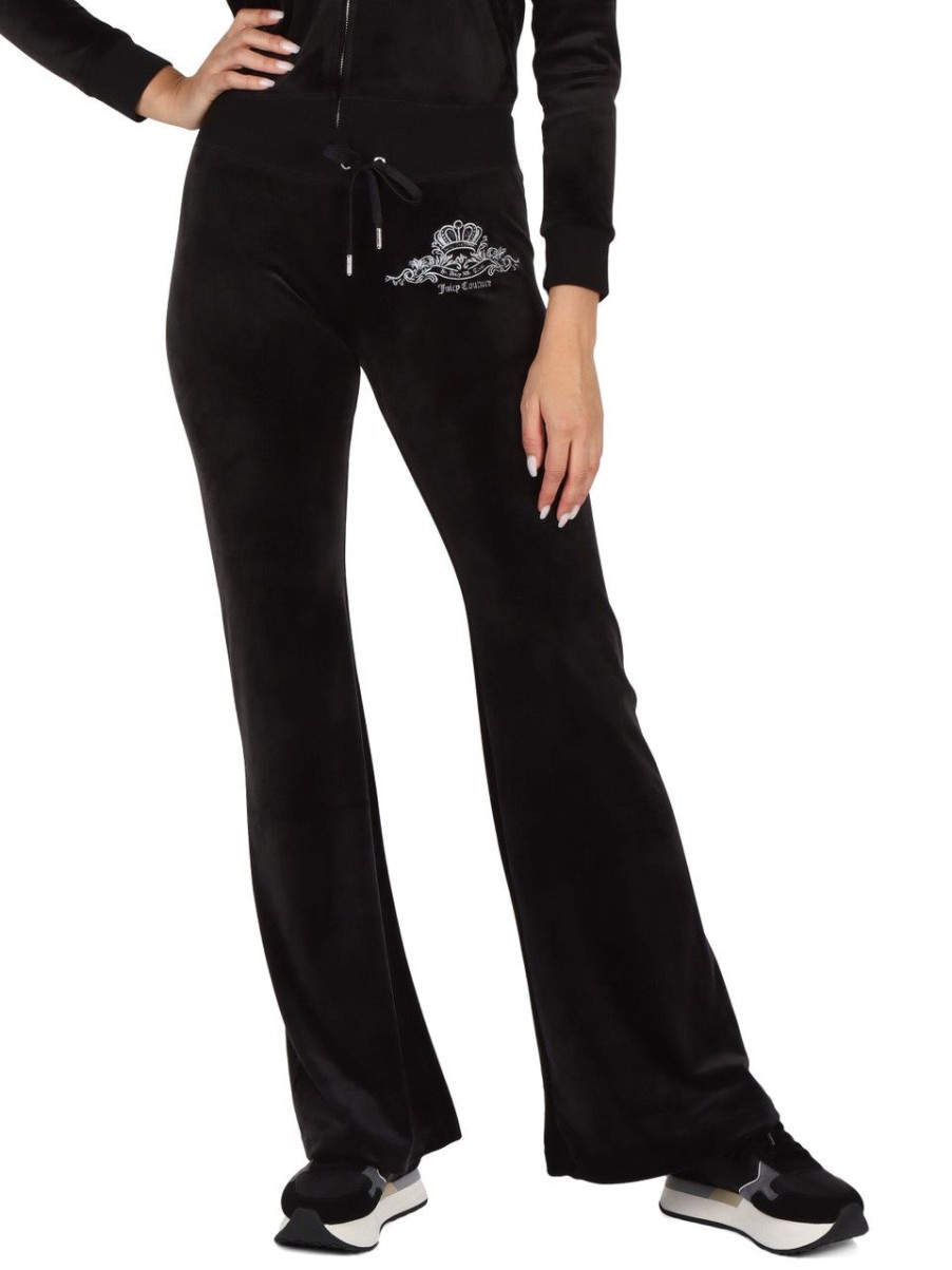 Donna JUICY COUTURE | Pantalone Sportivo Svasato In Velluto Del Ray Nero