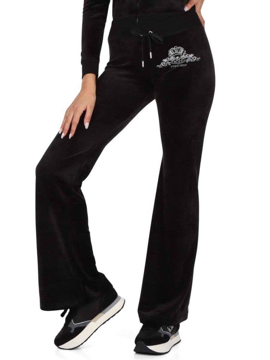 Donna JUICY COUTURE | Pantalone Sportivo Svasato In Velluto Del Ray Nero