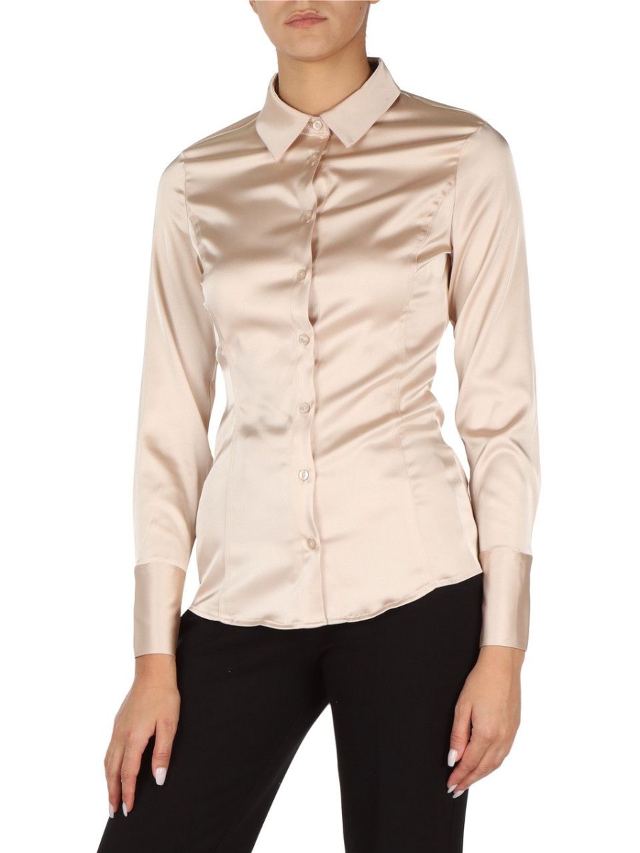 Donna GUESS | Camicia In Satin Stretch Rosa Chiaro