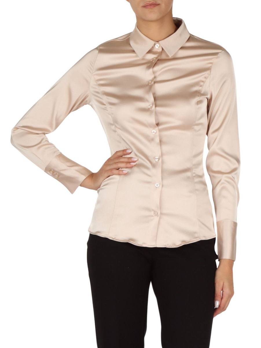 Donna GUESS | Camicia In Satin Stretch Rosa Chiaro