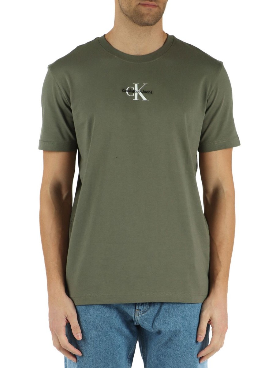 Uomo CALVIN KLEIN JEANS | T-Shirt In Cotone Con Ricamo Logo Frontale Verde Militare