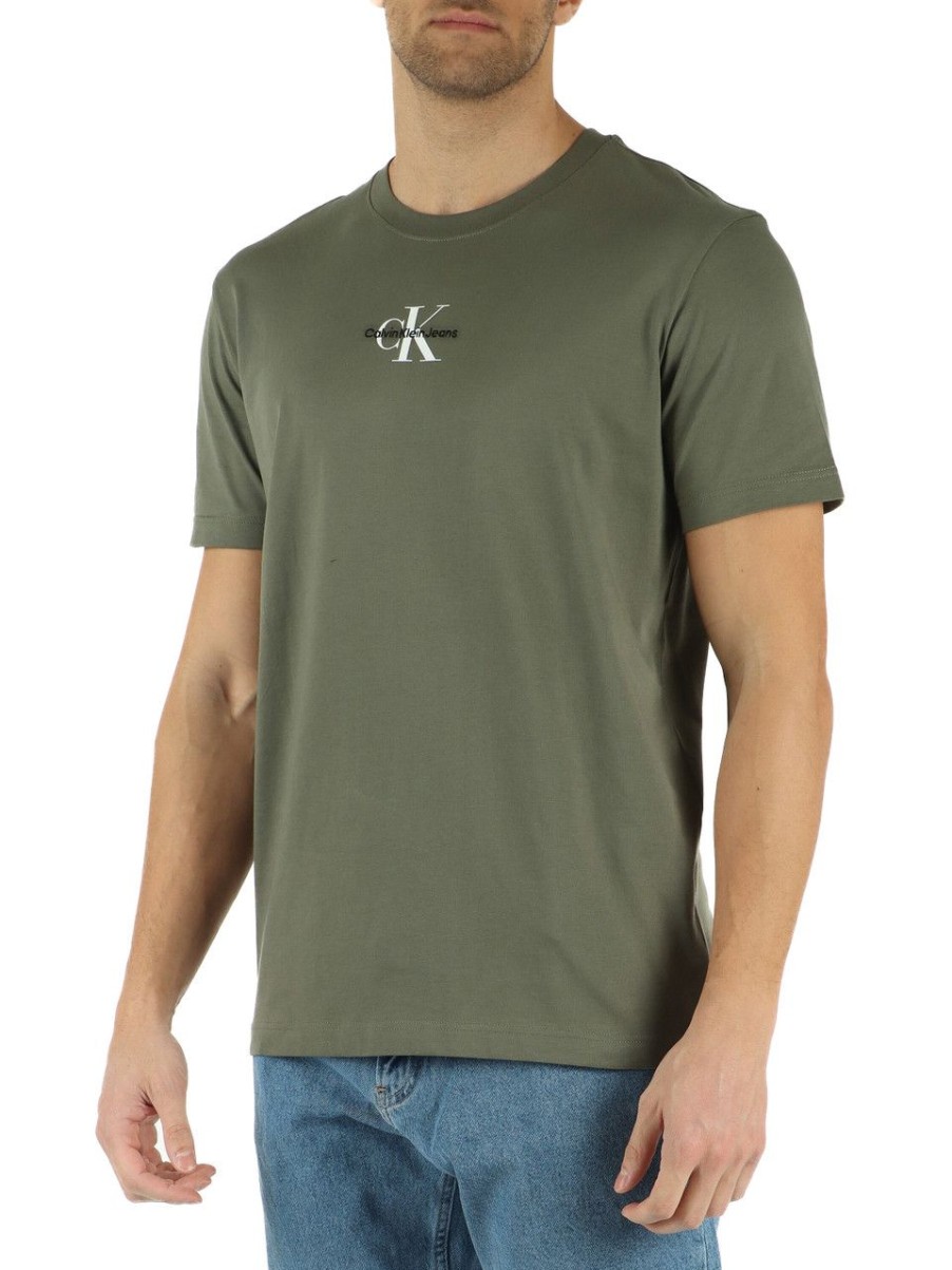 Uomo CALVIN KLEIN JEANS | T-Shirt In Cotone Con Ricamo Logo Frontale Verde Militare