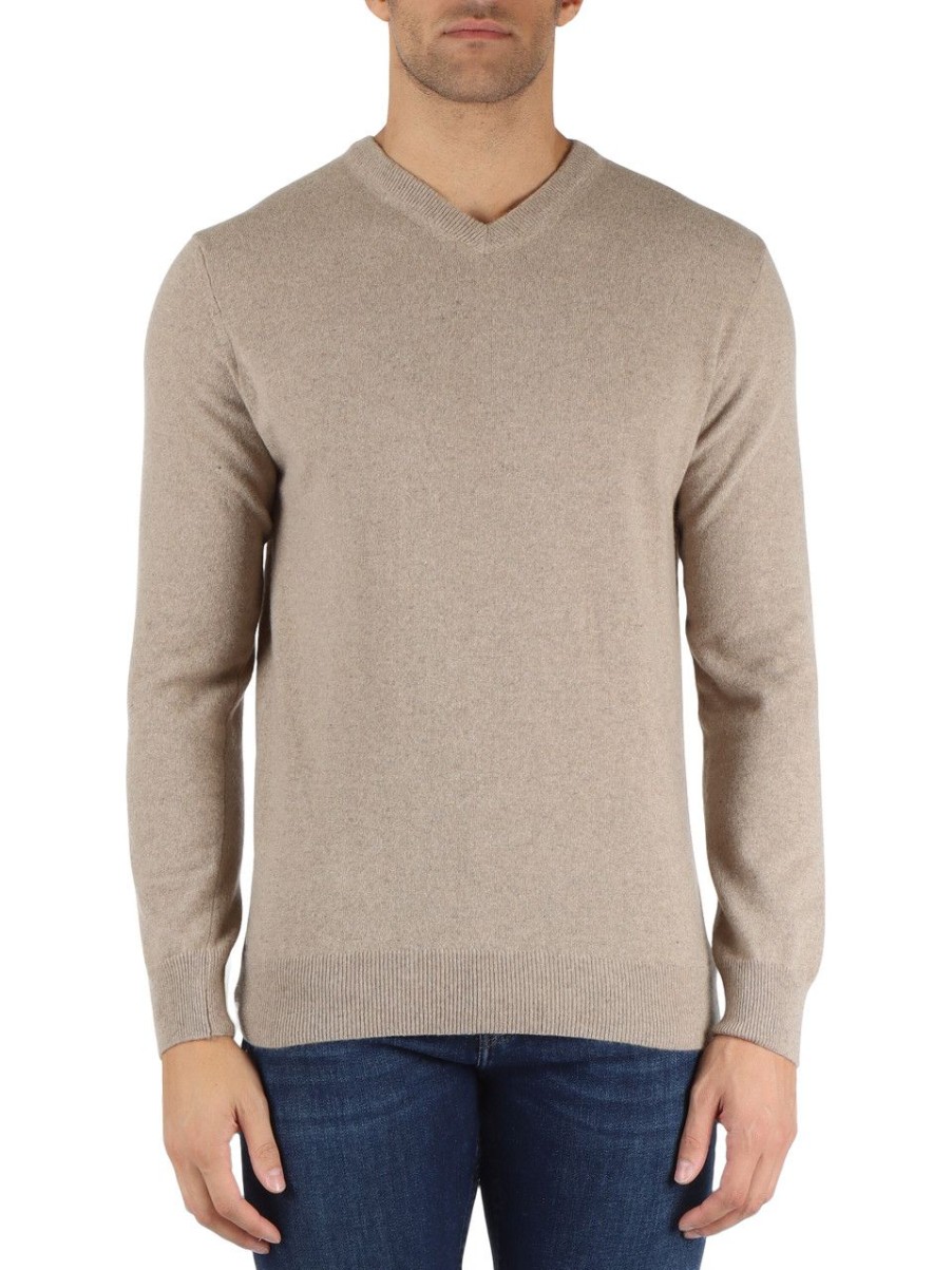 Uomo REFABRICS | Maglia Collo A V In Cashmere Beige