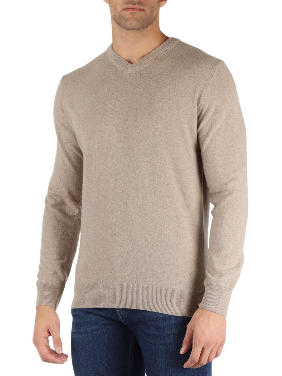 Uomo REFABRICS | Maglia Collo A V In Cashmere Beige