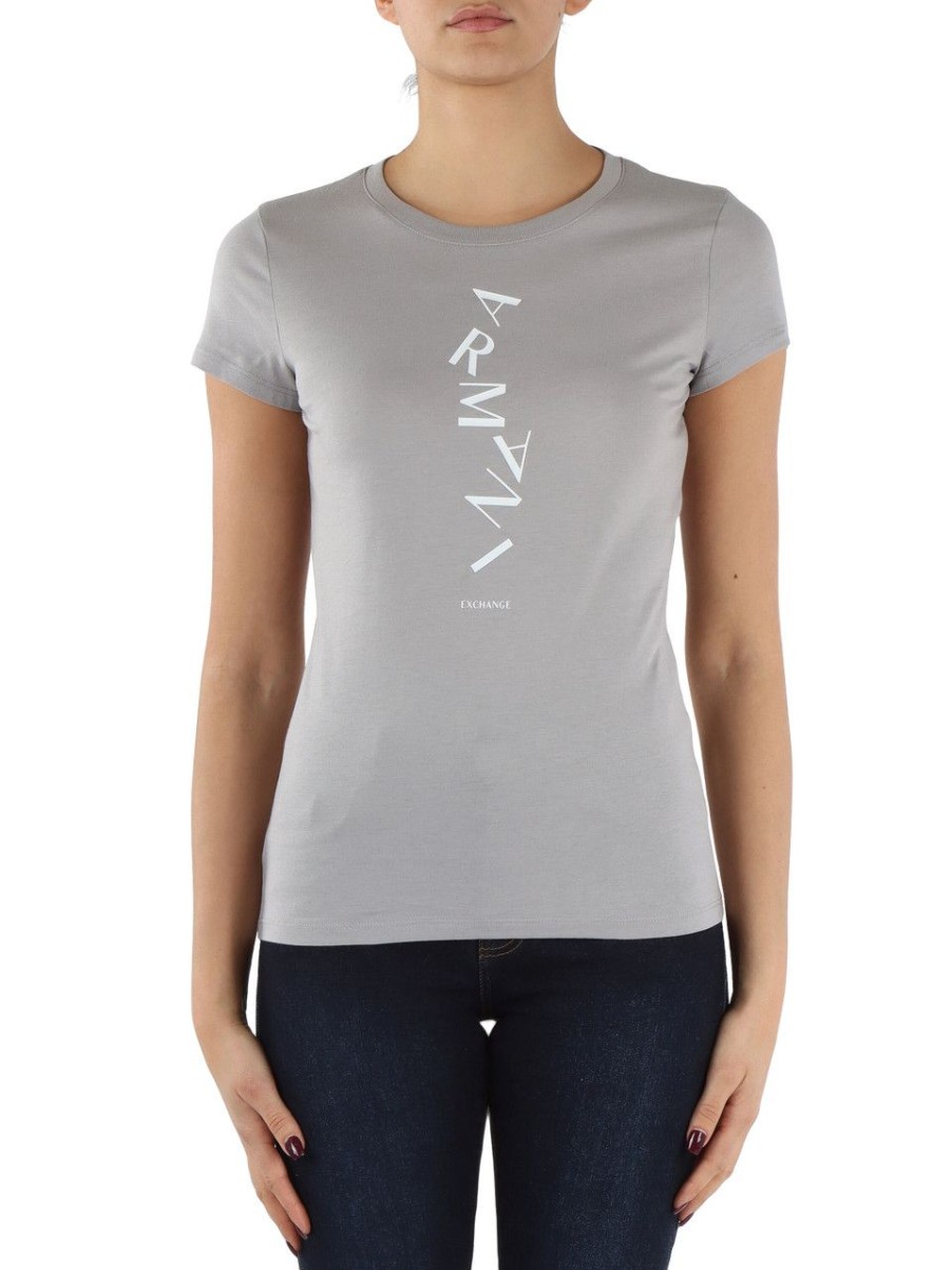 Donna ARMANI EXCHANGE | T-Shirt In Cotone Slim Fit Con Scritta Logo Frontale Grigio