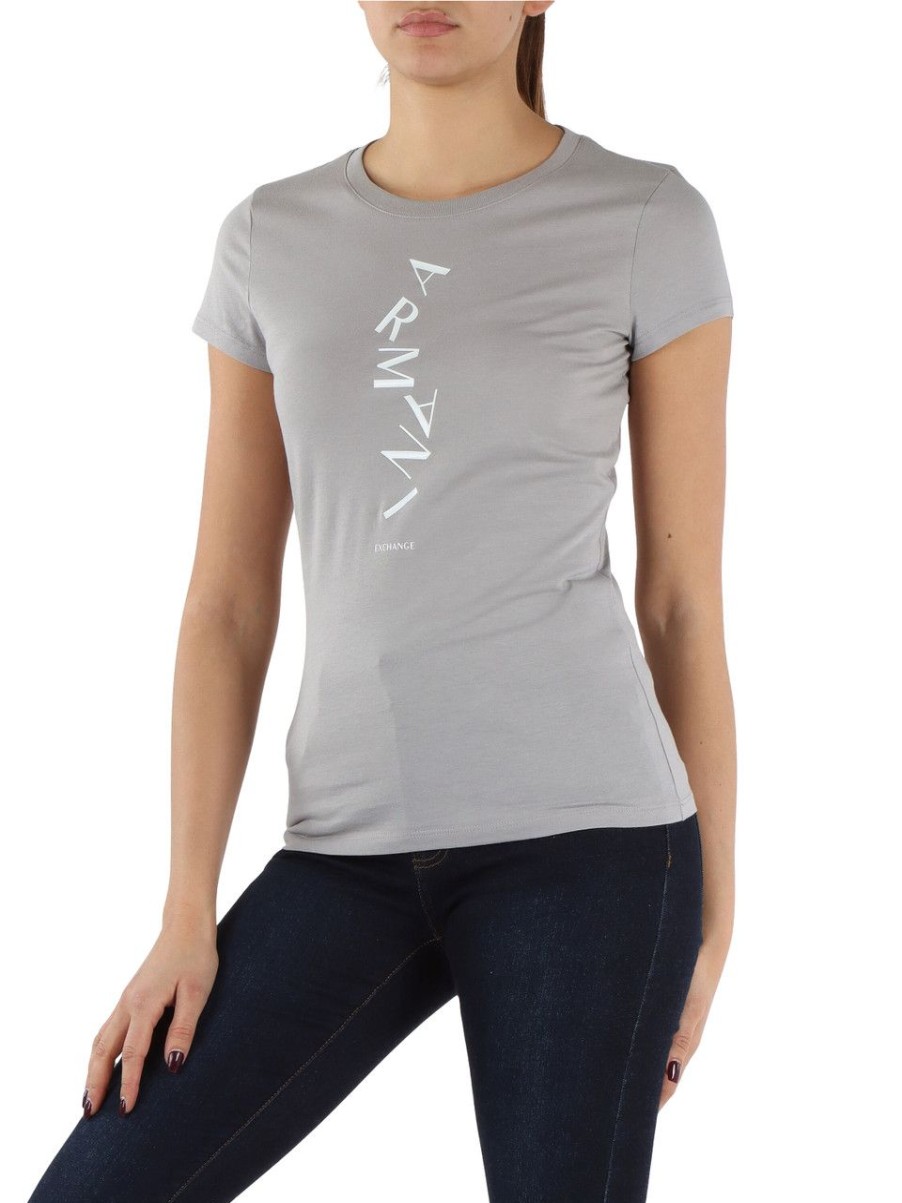 Donna ARMANI EXCHANGE | T-Shirt In Cotone Slim Fit Con Scritta Logo Frontale Grigio