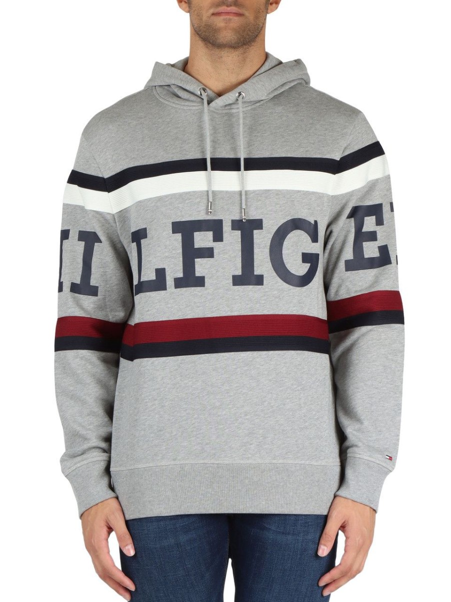 Uomo TOMMY HILFIGER | Felpa Oversize In Cotone Garzato Con Inserti A Contrasto Grigio