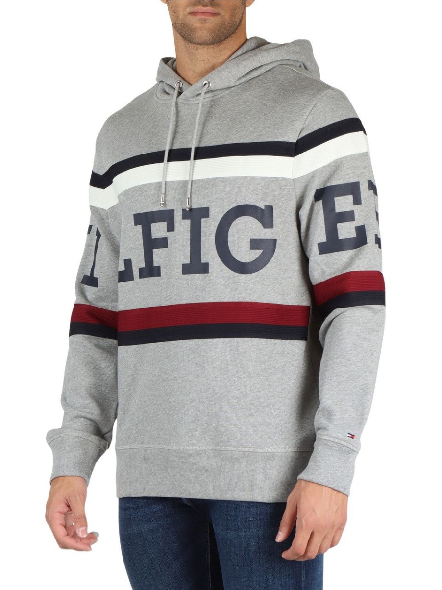 Uomo TOMMY HILFIGER | Felpa Oversize In Cotone Garzato Con Inserti A Contrasto Grigio