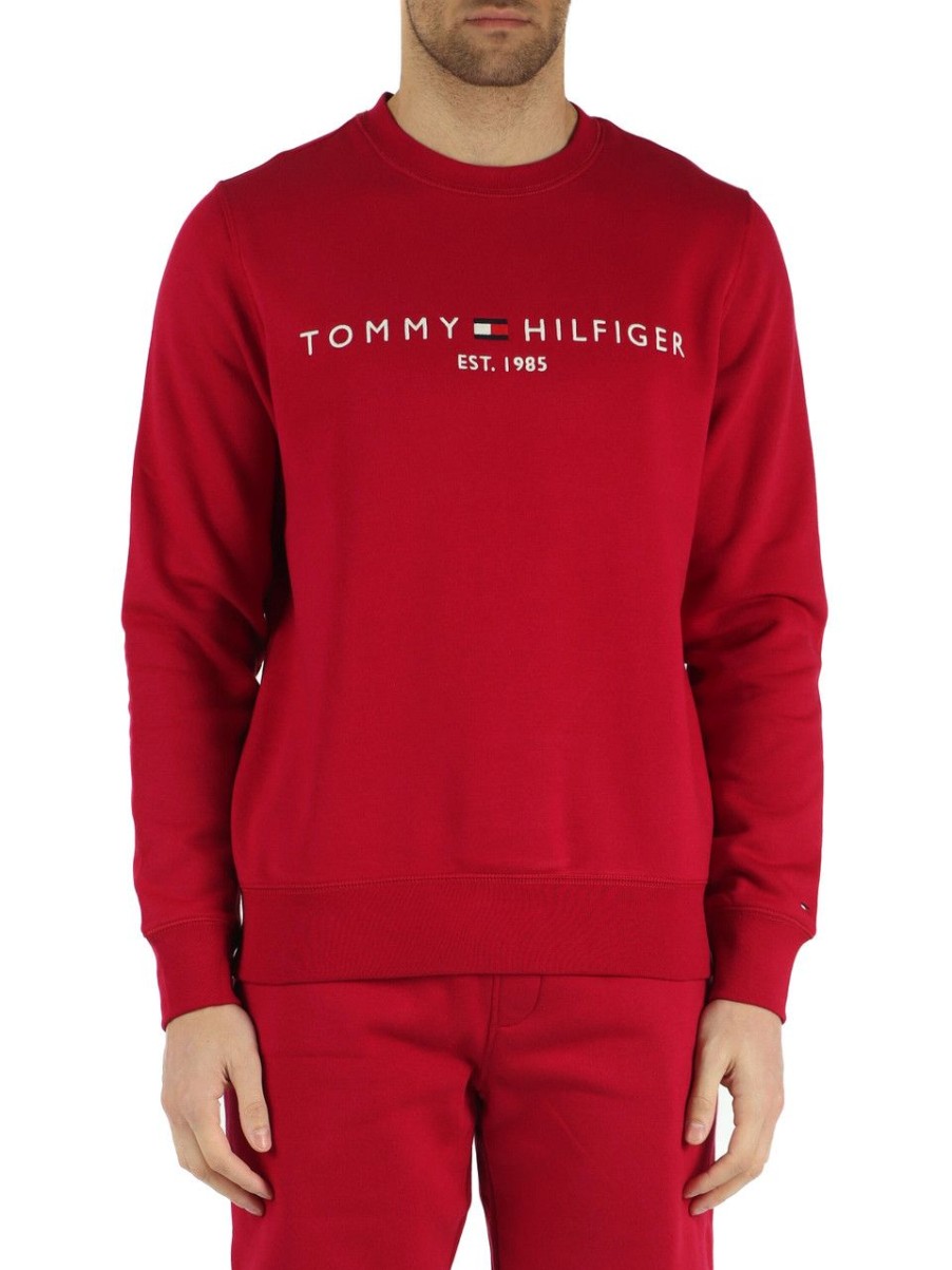 Uomo TOMMY HILFIGER | Felpa Girocollo In Misto Cotone Rosso Scuro