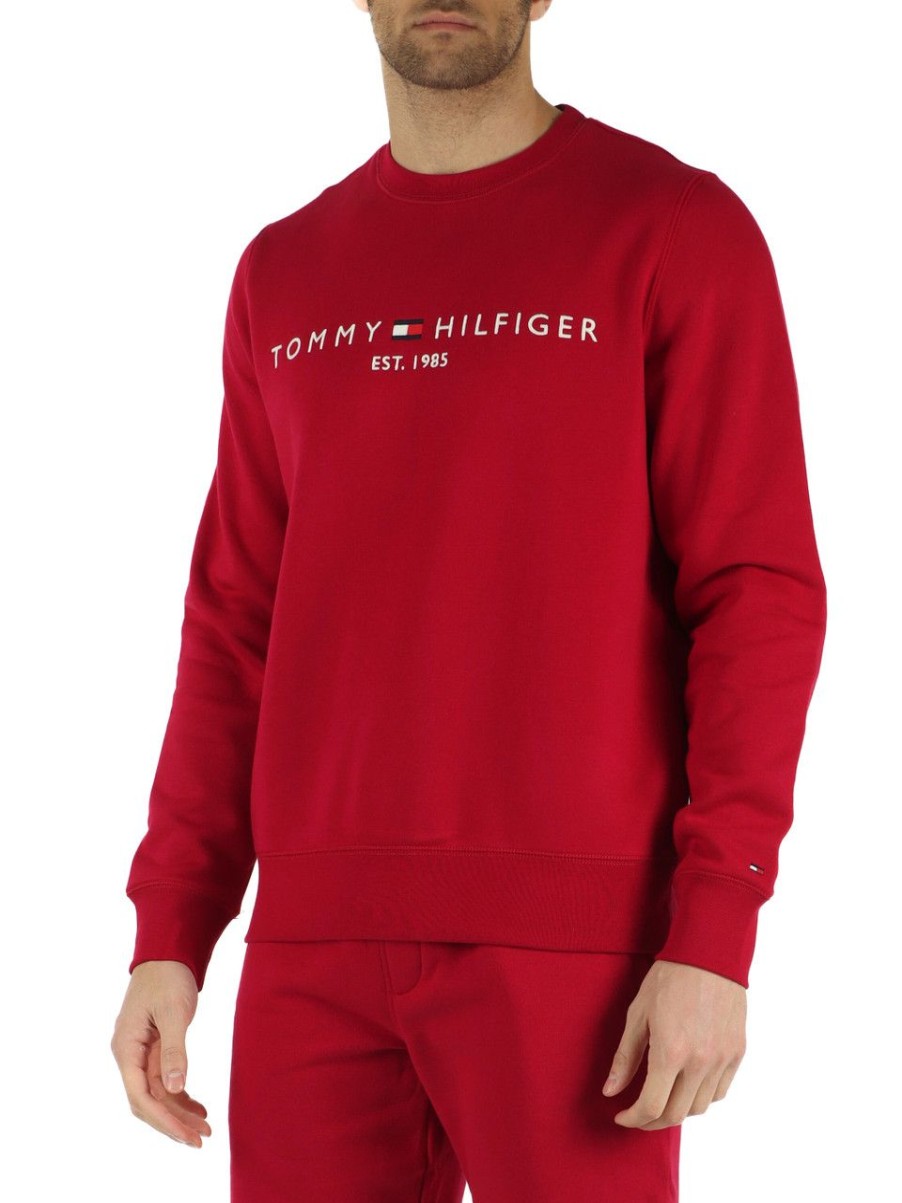 Uomo TOMMY HILFIGER | Felpa Girocollo In Misto Cotone Rosso Scuro