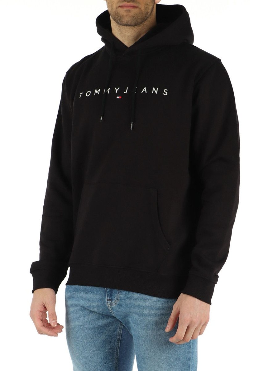 Uomo TOMMY JEANS | Felpa Con Cappuccio In Misto Cotone Nero