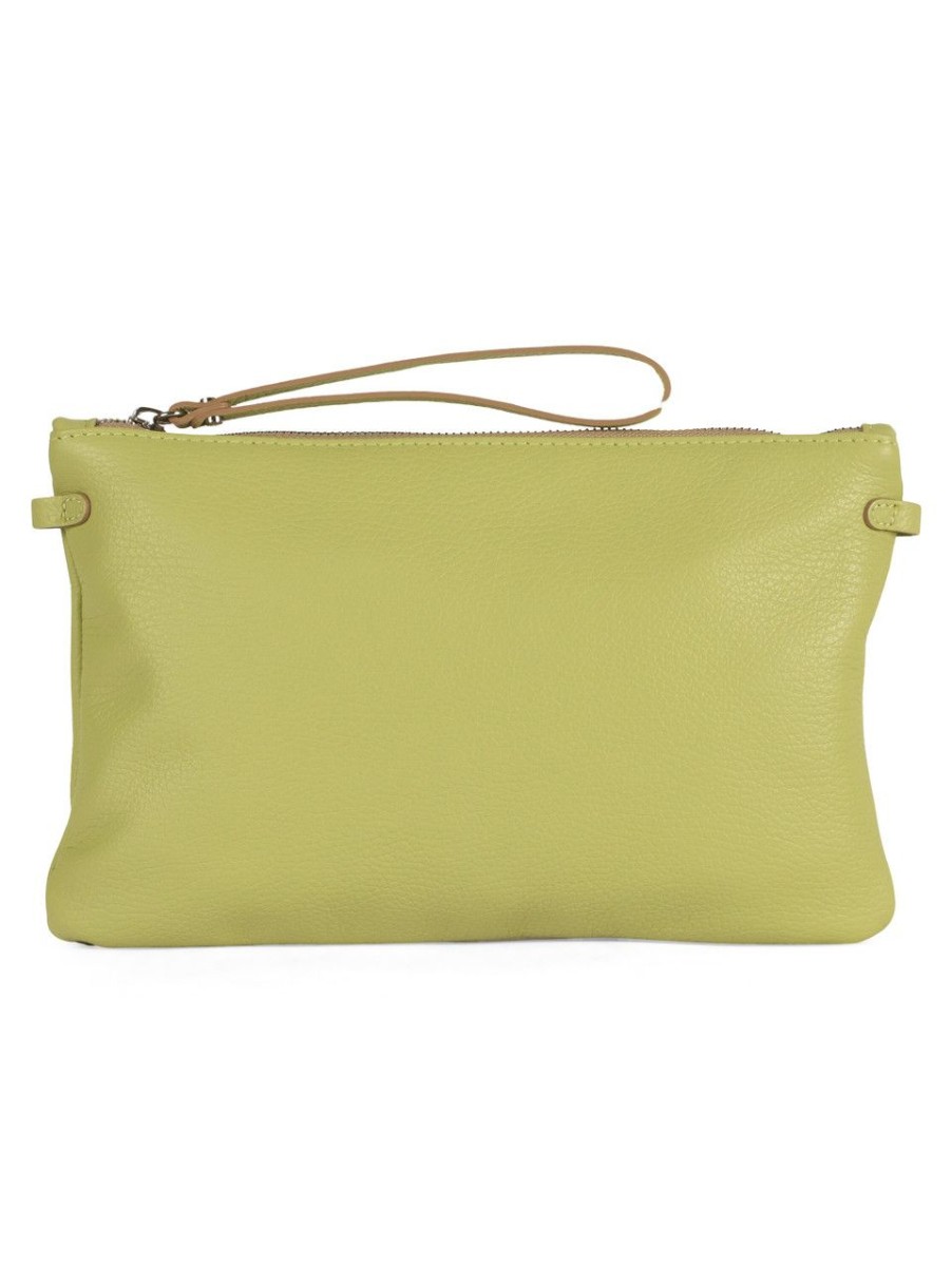 Donna GIANNI CHIARINI | Pochette Hermy In Pelle Grana Dollaro Verde Chiaro