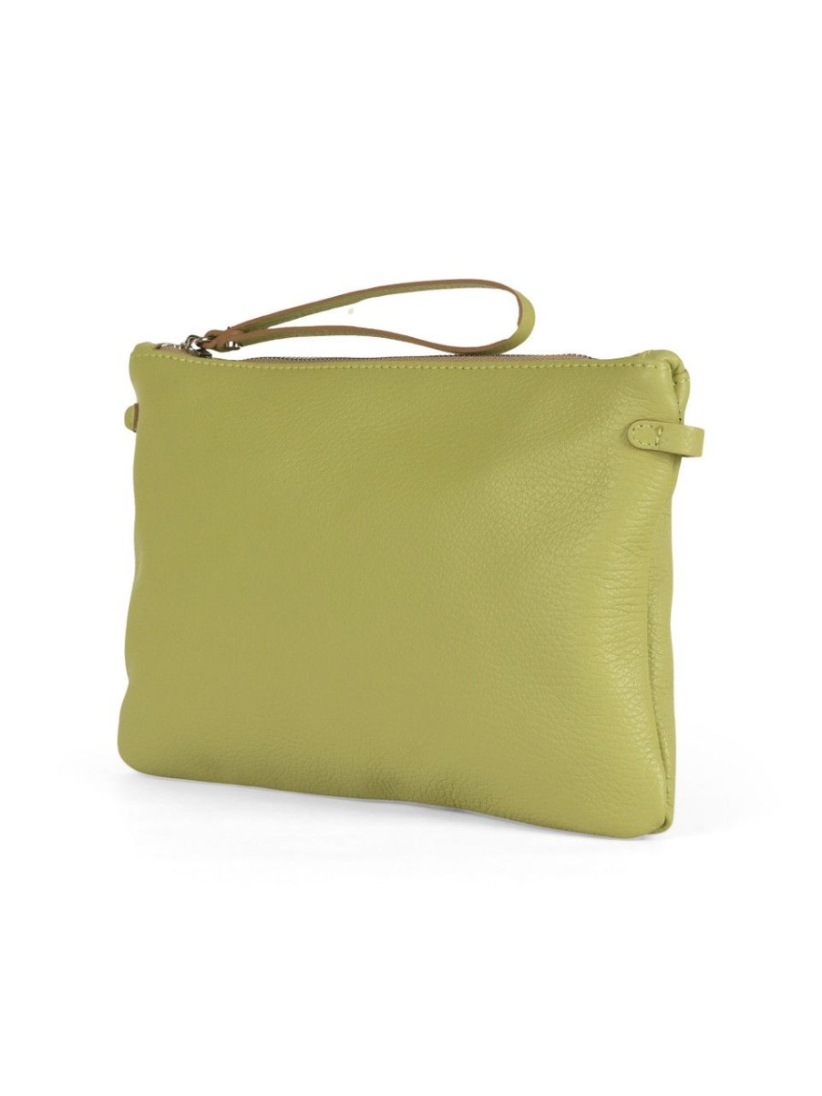 Donna GIANNI CHIARINI | Pochette Hermy In Pelle Grana Dollaro Verde Chiaro