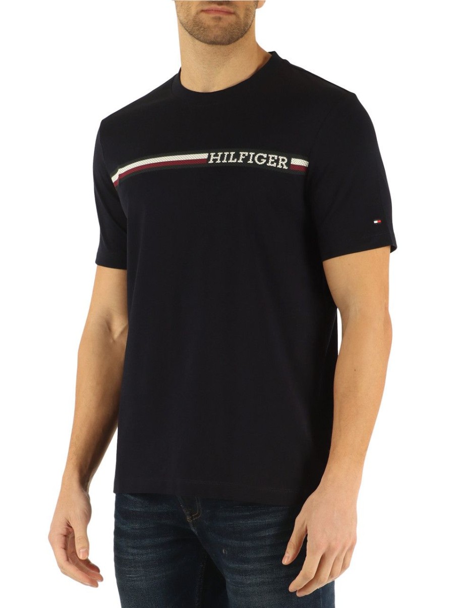 Uomo TOMMY HILFIGER | T-Shirt Regular Fit In Cotone Con Stampa Logo Frontale Blu Scuro