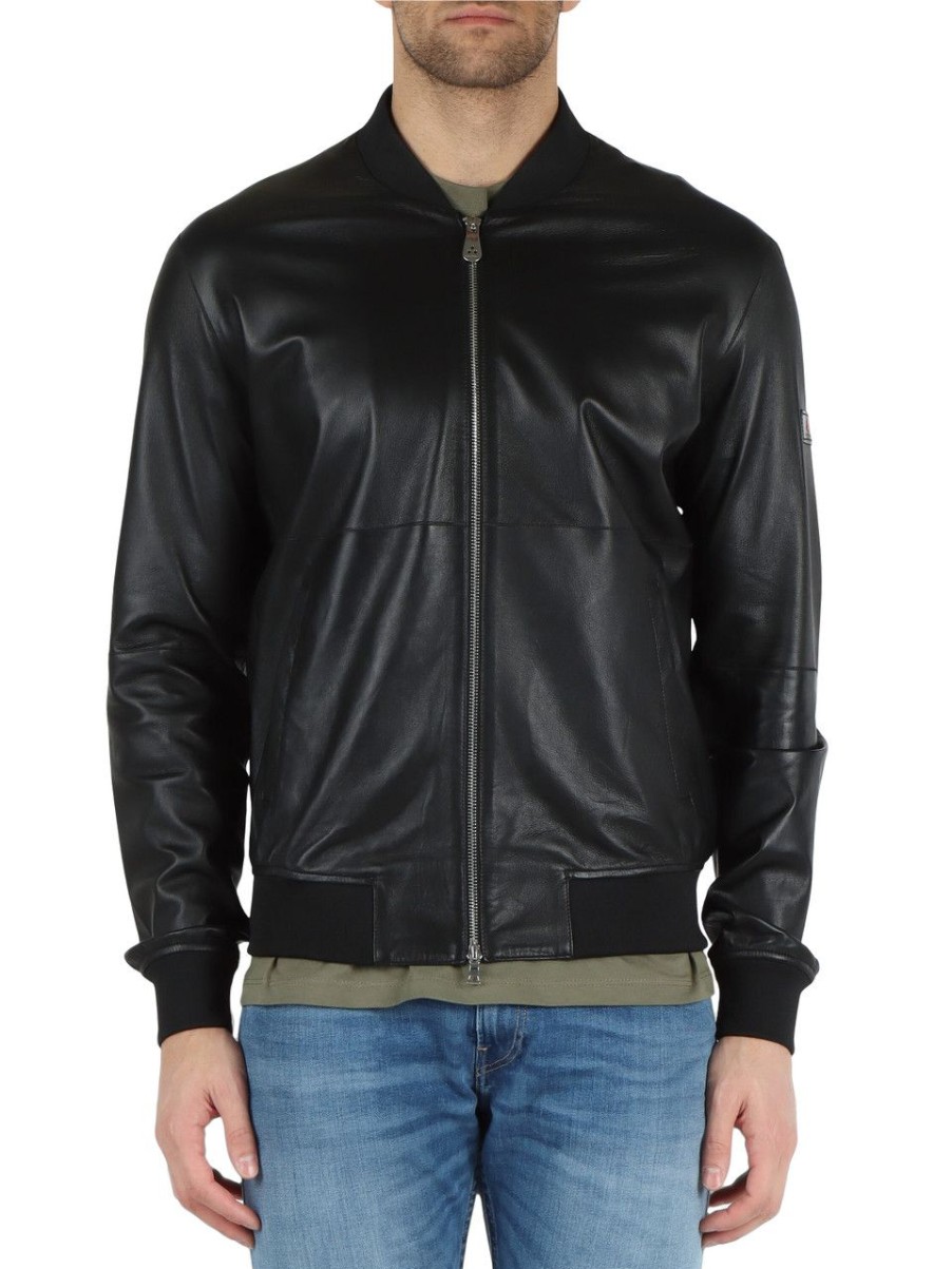 Uomo PEUTEREY | Bomber In Pelle Fans Leather Acc Nero