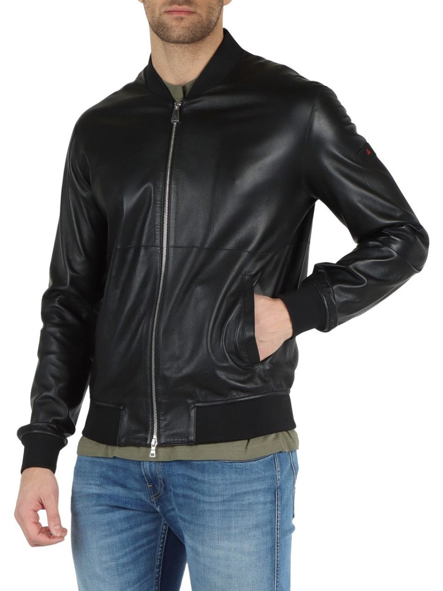 Uomo PEUTEREY | Bomber In Pelle Fans Leather Acc Nero