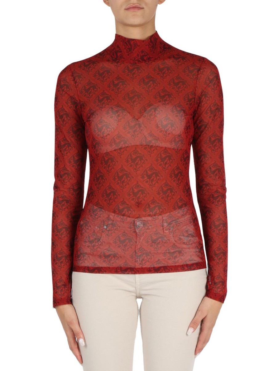 Donna TRUSSARDI | Top In Tulle Con Stampa Logo Rosso